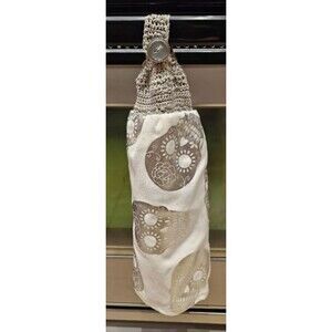 Halloween Crocheted Hanging Kitchen Hand Full Towel Silver Skull Vintage Button